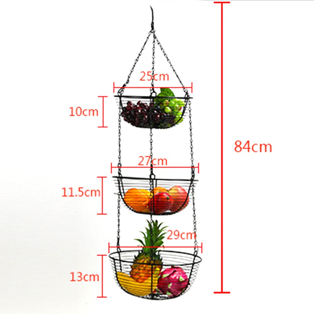 Three Tier Fruit Basket Hanging Organizer Three Tier Fruit Basket Hanging Organizer