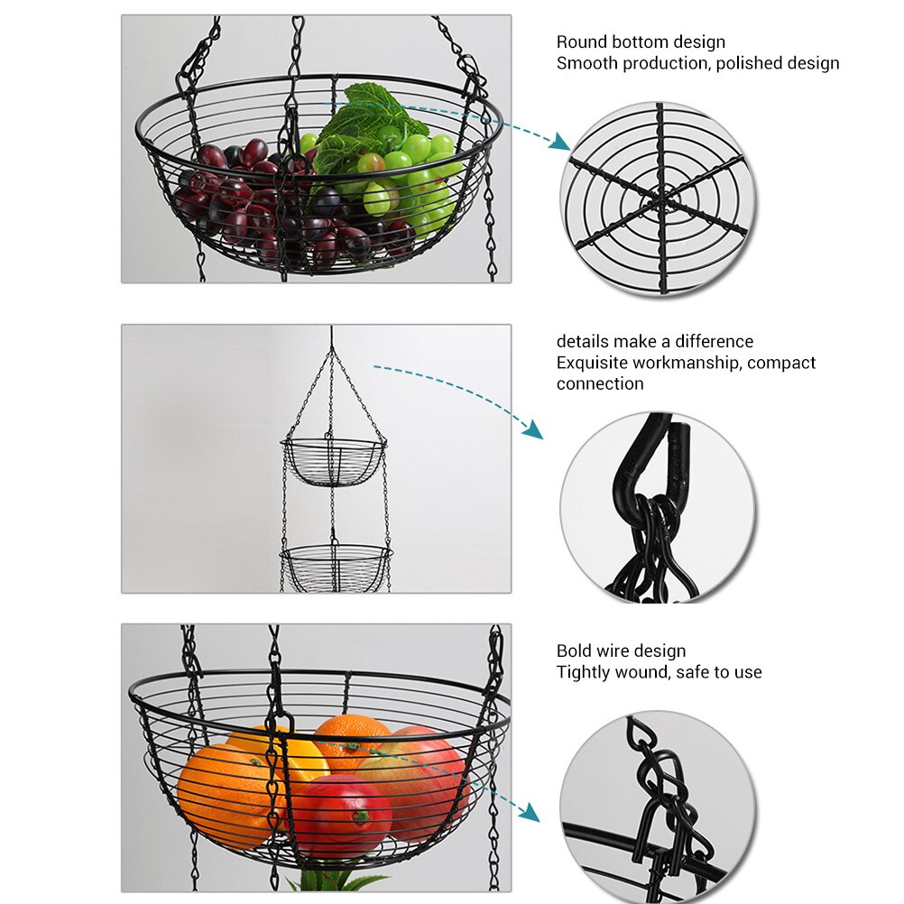 Three Tier Fruit Basket Hanging Organizer Three Tier Fruit Basket Hanging Organizer