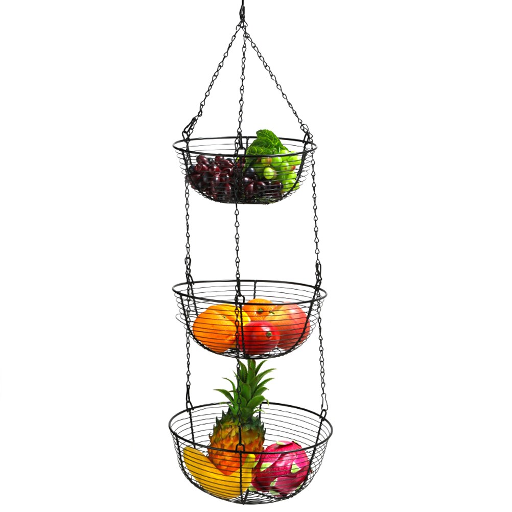 Three Tier Fruit Basket Hanging Organizer Three Tier Fruit Basket Hanging Organizer