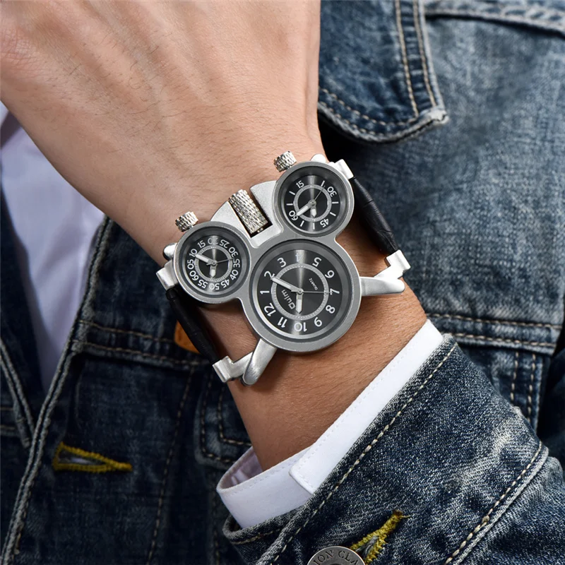 Three Time Zone Quartz Watches Men Mesh Steel Leather Band Sport Wristwatch Man Luxury Brand Male Clock relogio Three Time Zone Quartz Watches Men Mesh Steel Leather Band Sport Wristwatch Man Luxury Brand Male Clock relogio