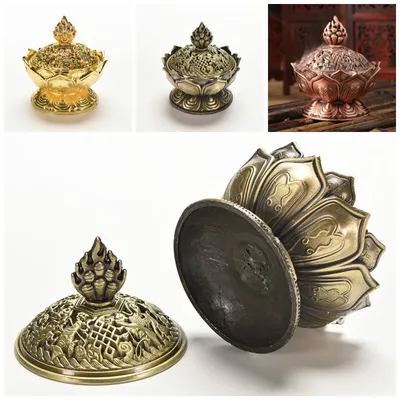 Tibetan Style Lotus Metal Incense Burner