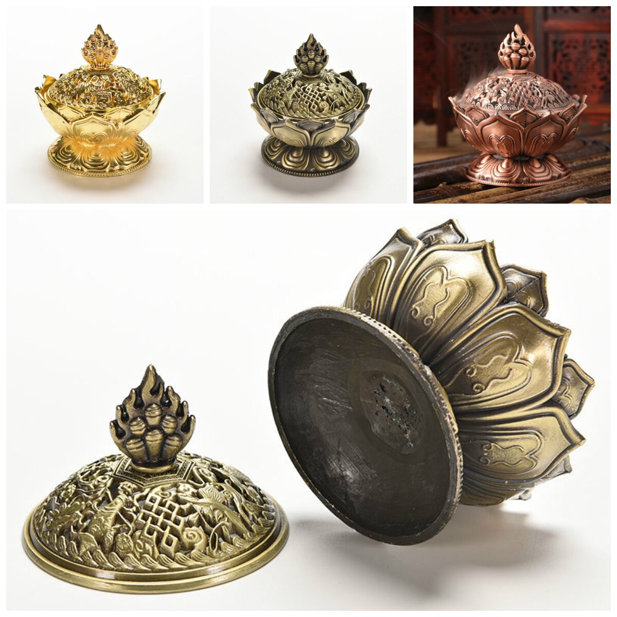 Tibetan Style Lotus Metal Incense Burner