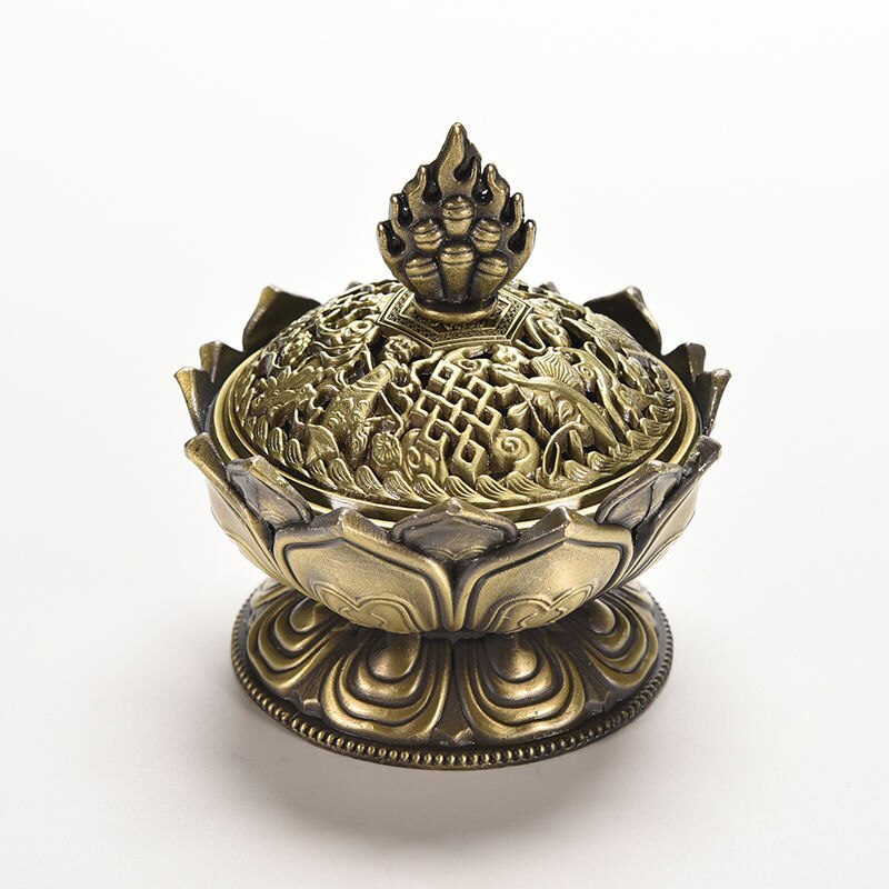 Tibetan Style Lotus Metal Incense Burner