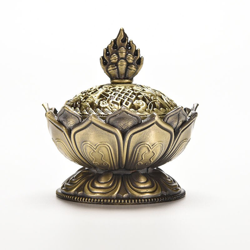 Tibetan Style Lotus Metal Incense Burner