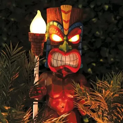 Tiki Totem Decor for Hawaiian Party, Solar Tiki Lights Outdoor Statues Backyard,Tropical Decor, Garden Statues for