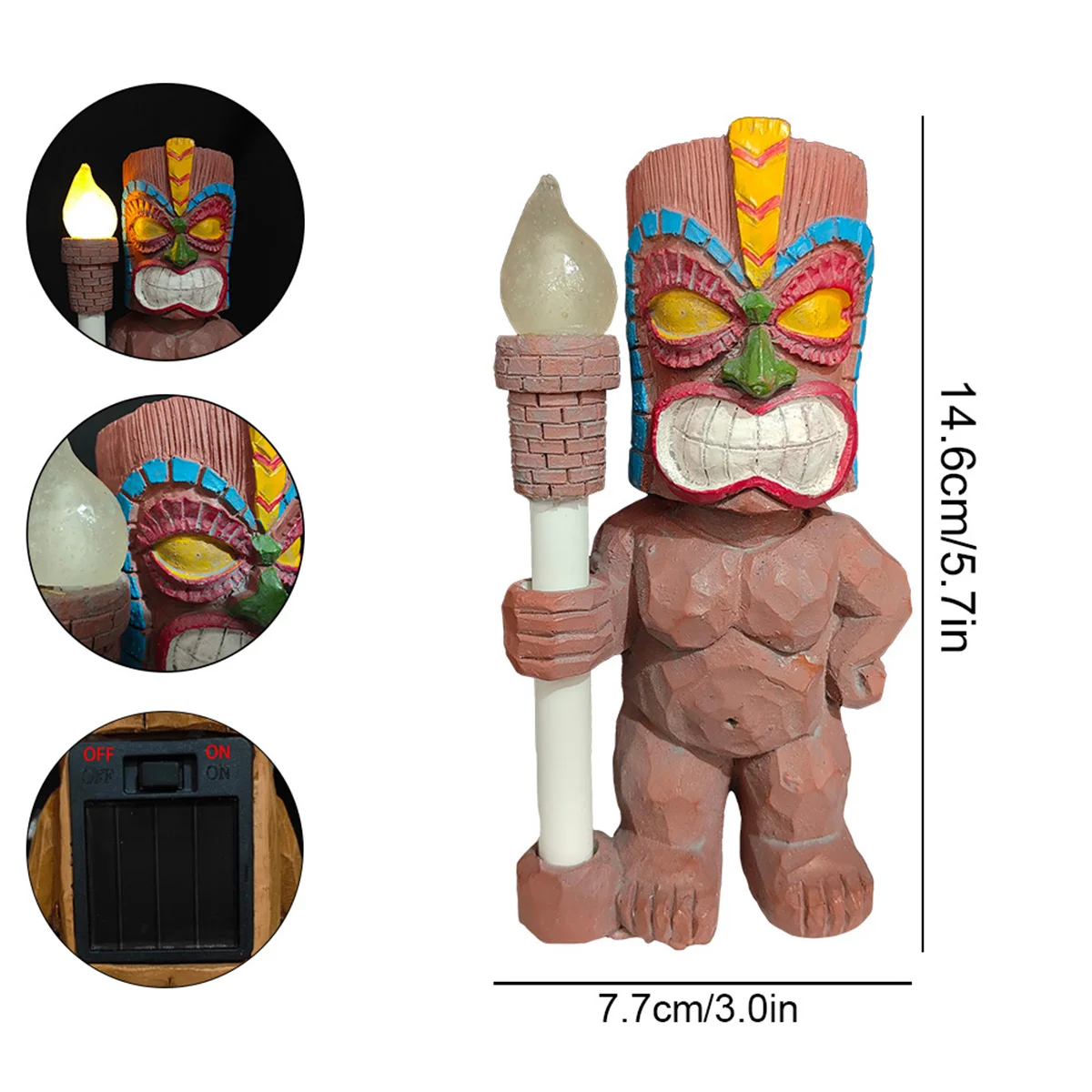 Tiki Totem Decor for Hawaiian Party, Solar Tiki Lights Outdoor Statues Backyard,Tropical Decor, Garden Statues for