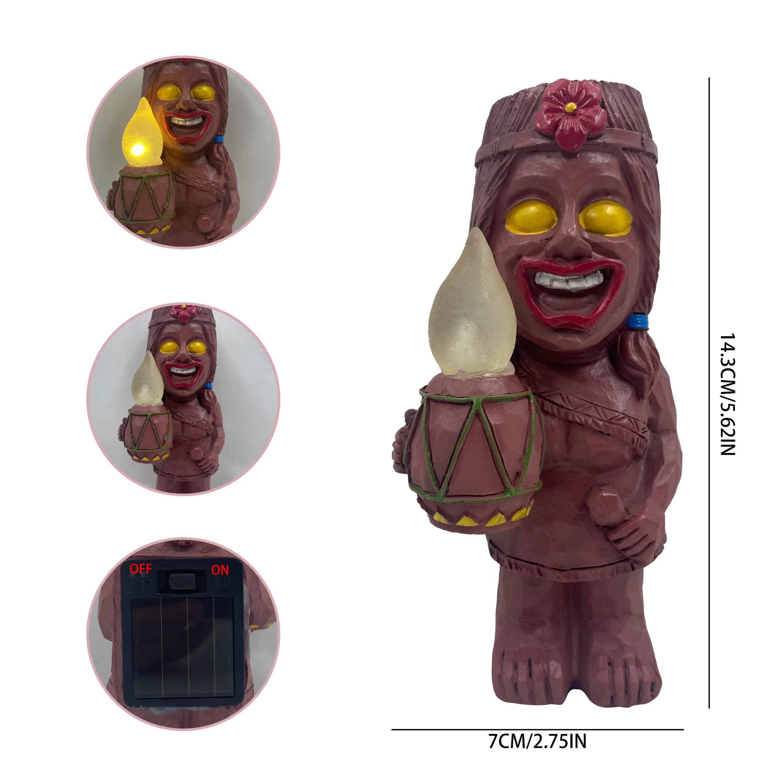 Tiki Totem Decor for Hawaiian Party, Solar Tiki Lights Outdoor Statues Backyard,Tropical Decor, Garden Statues for