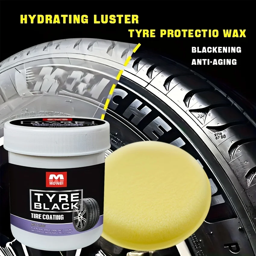 Tire Blackening Coating Wax – Hydrating Luster and Protection, Anti-Aging Tire Care Coating with Sponge Applicator