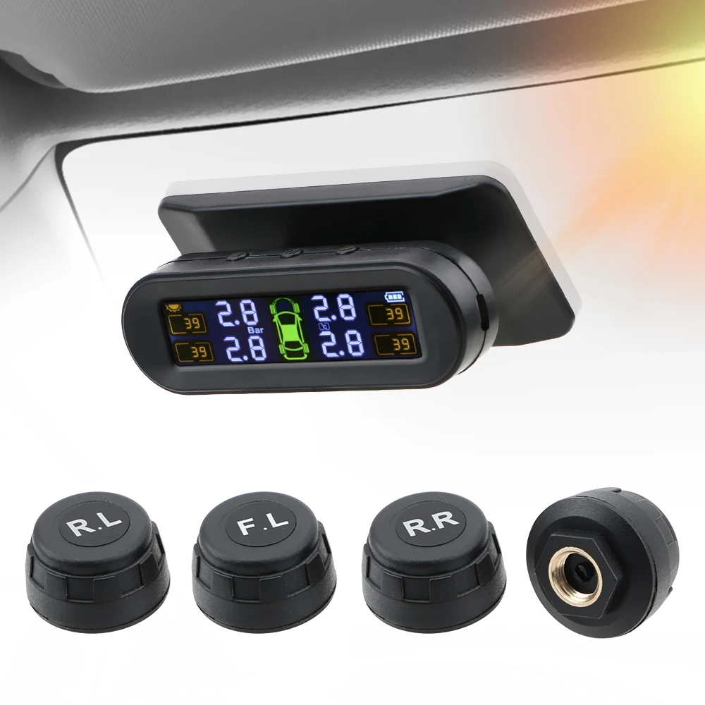 Tire Pressure Monitoring System Temperature Warning Fuel Save With 4 External Sensors Solar TPMS Car Tyre Pressure Tire Pressure Monitoring System Temperature Warning Fuel Save With 4 External Sensors Solar TPMS Car Tyre Pressure