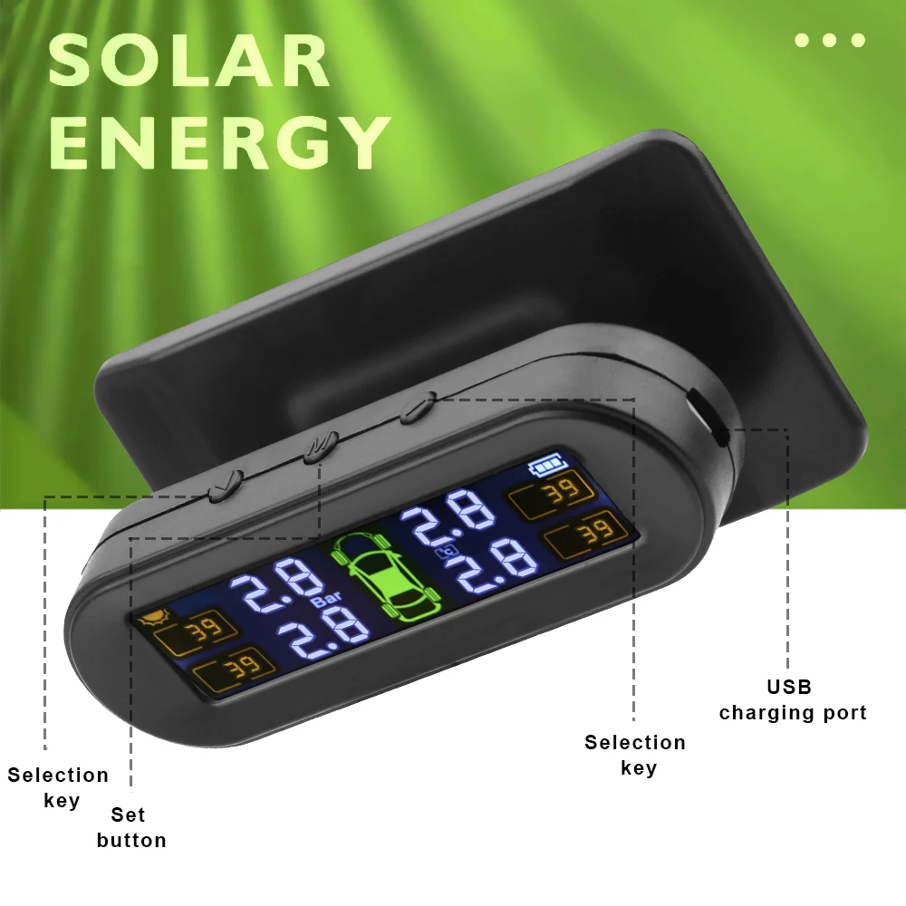 Tire Pressure Monitoring System Temperature Warning Fuel Save With 4 External Sensors Solar TPMS Car Tyre Pressure Tire Pressure Monitoring System Temperature Warning Fuel Save With 4 External Sensors Solar TPMS Car Tyre Pressure