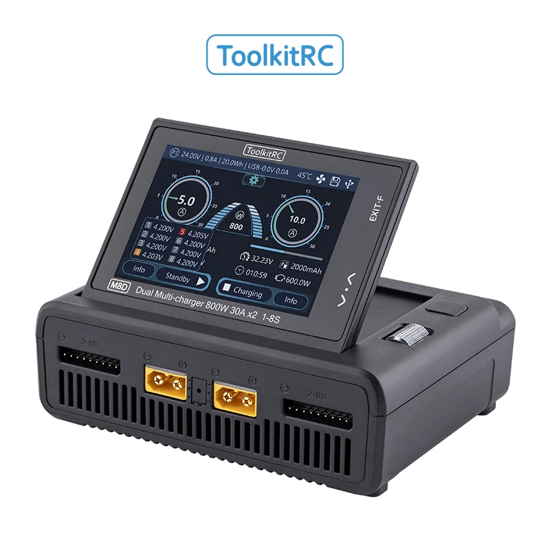 ToolkitRC M8D 1600W 50A Touchscreen Dual Channels Charger 3.5” Flip Screen 65W Fast Charger For 1-8S RC Lipo LiHV LiFe