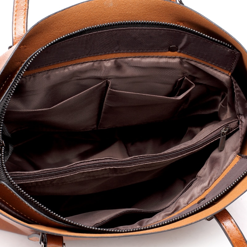 Tote Bag with Zipper Leather Handbag