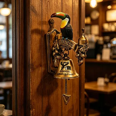 Toucan Guinness Wall-Mounted Bell Resin Statue, Antique-Style 3D Wall Decoration, Home Bar Entrance Soft Decor Piece