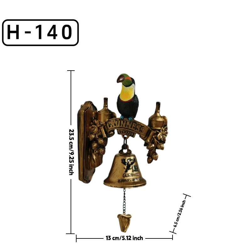 Toucan Guinness Wall-Mounted Bell Resin Statue, Antique-Style 3D Wall Decoration, Home Bar Entrance Soft Decor Piece