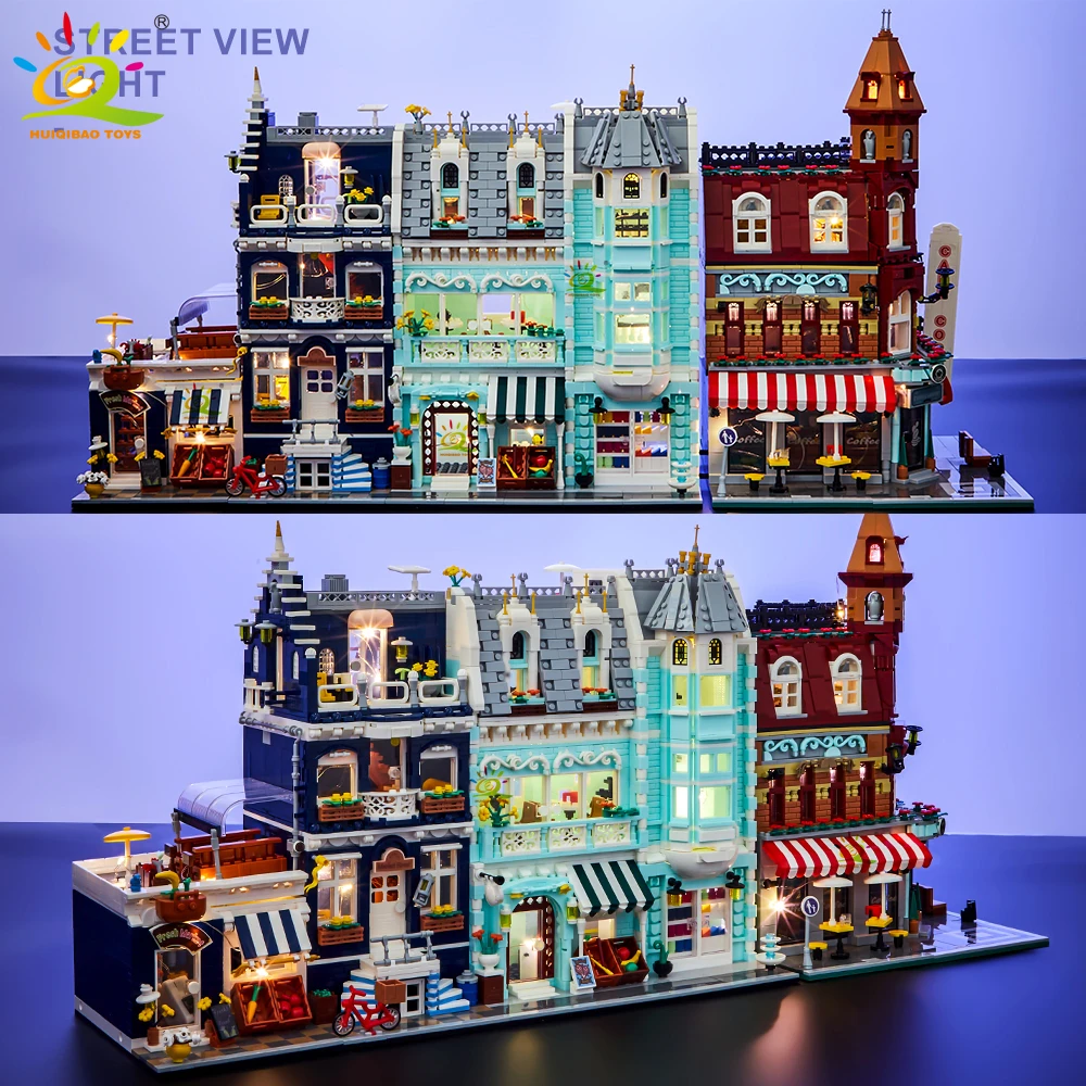 Toys MOC City Corner Coffee Shop Architecture Style Street View Micro Building Blocks for Children Construction Bricks