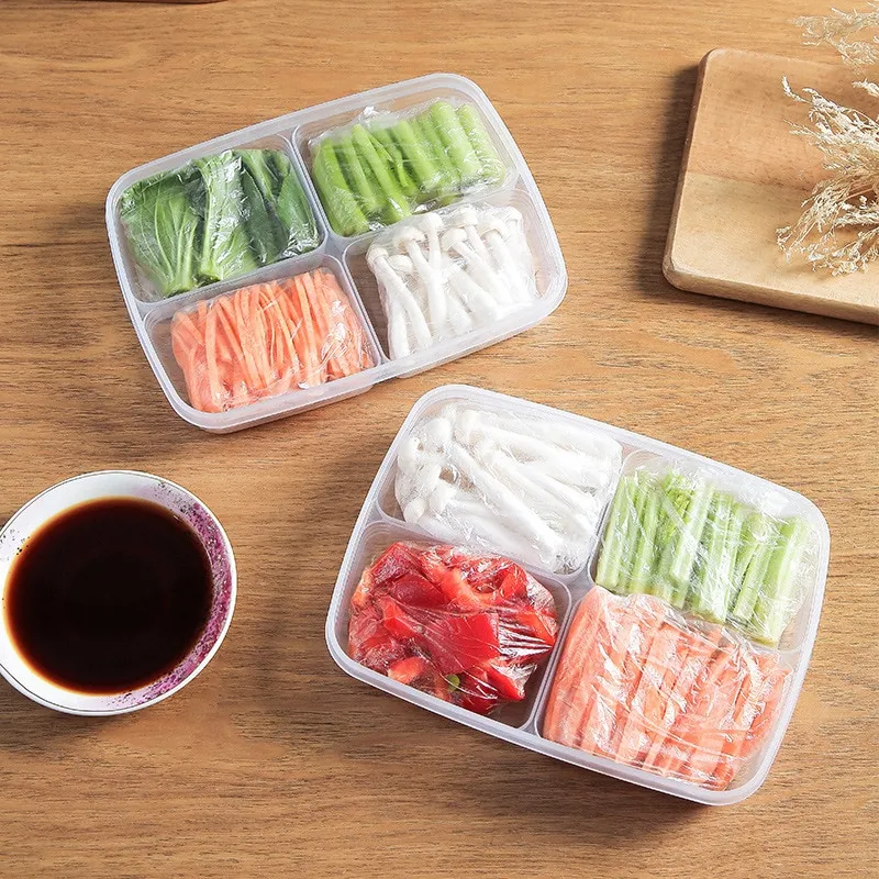 Transparent Four Grid Refrigerator Large Capacity Storage Box Frozen Meat Compartment Food Sub-packed Kitchen Tools