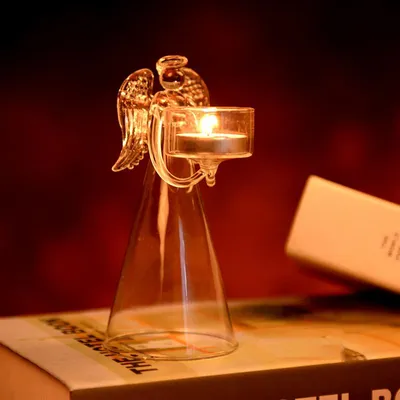 Transparent Glass Angel Candle Holder Transparent Glass Angel Candle Holder