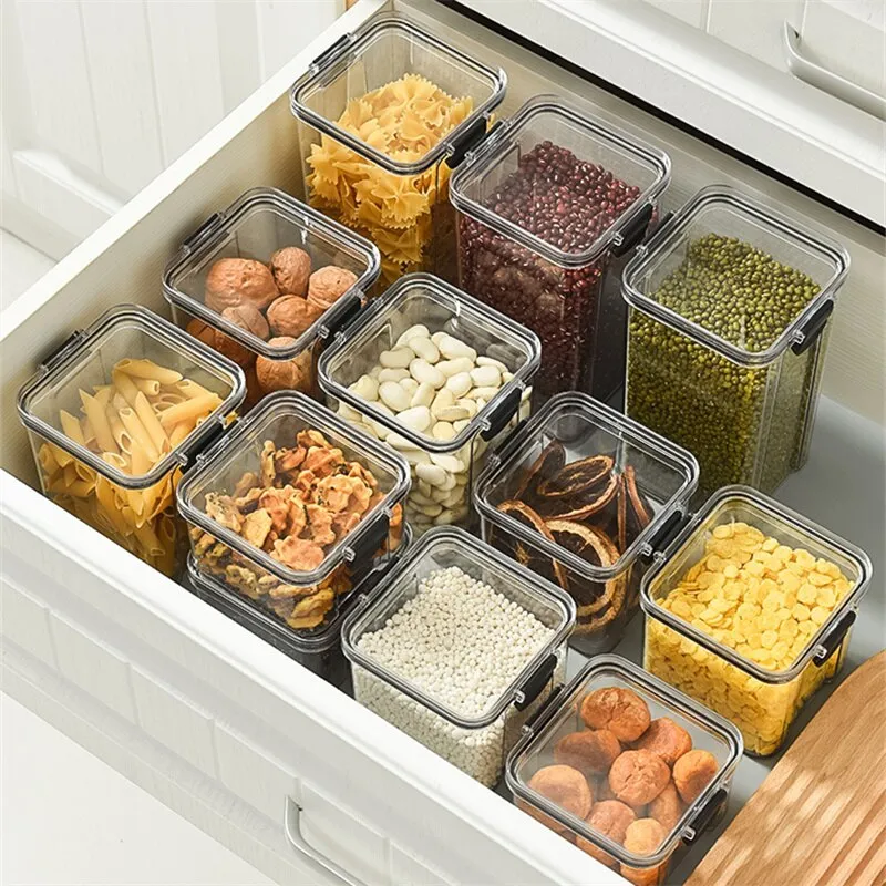 Transparent Storage Box Rectangular Stackable Food Grade Sealed Tank Square Moisture-proof Storage Box Kitchen Transparent Storage Box Rectangular Stackable Food Grade Sealed Tank Square Moisture-proof Storage Box Kitchen