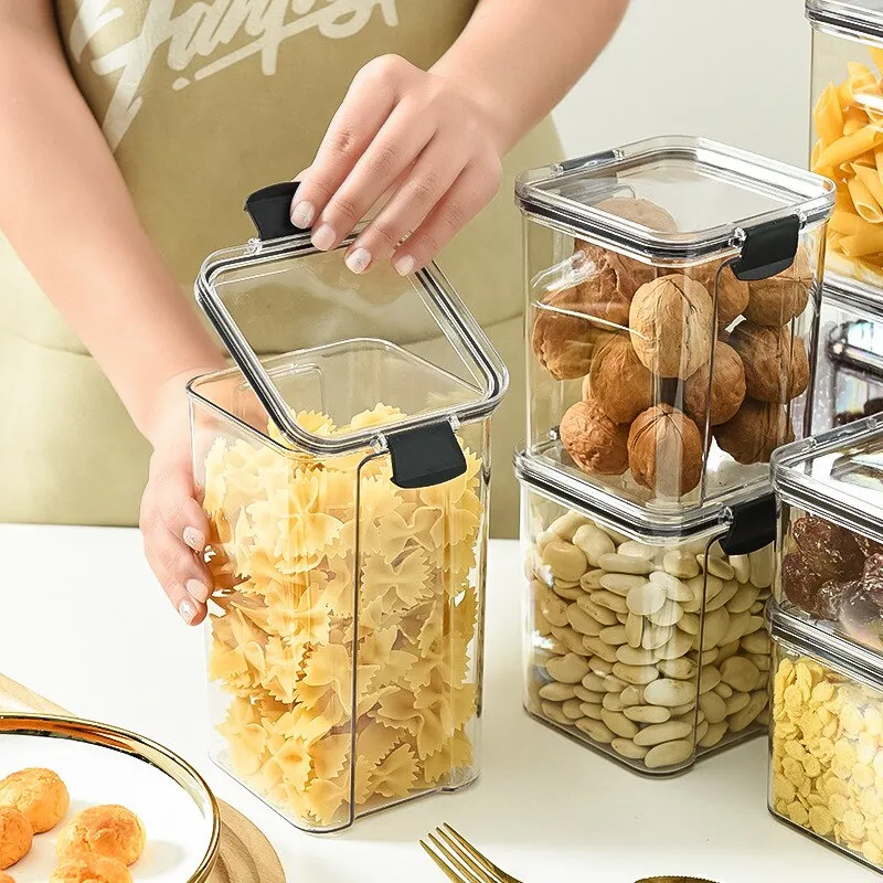 Transparent Storage Box Rectangular Stackable Food Grade Sealed Tank Square Moisture-proof Storage Box Kitchen Transparent Storage Box Rectangular Stackable Food Grade Sealed Tank Square Moisture-proof Storage Box Kitchen
