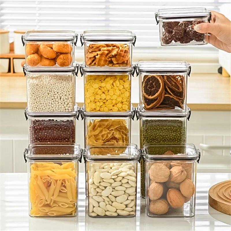 Transparent Storage Box Rectangular Stackable Food Grade Sealed Tank Square Moisture-proof Storage Box Kitchen Transparent Storage Box Rectangular Stackable Food Grade Sealed Tank Square Moisture-proof Storage Box Kitchen