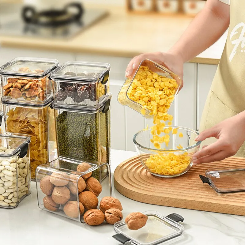 Transparent Storage Box Rectangular Stackable Food Grade Sealed Tank Square Moisture-proof Storage Box Kitchen Transparent Storage Box Rectangular Stackable Food Grade Sealed Tank Square Moisture-proof Storage Box Kitchen