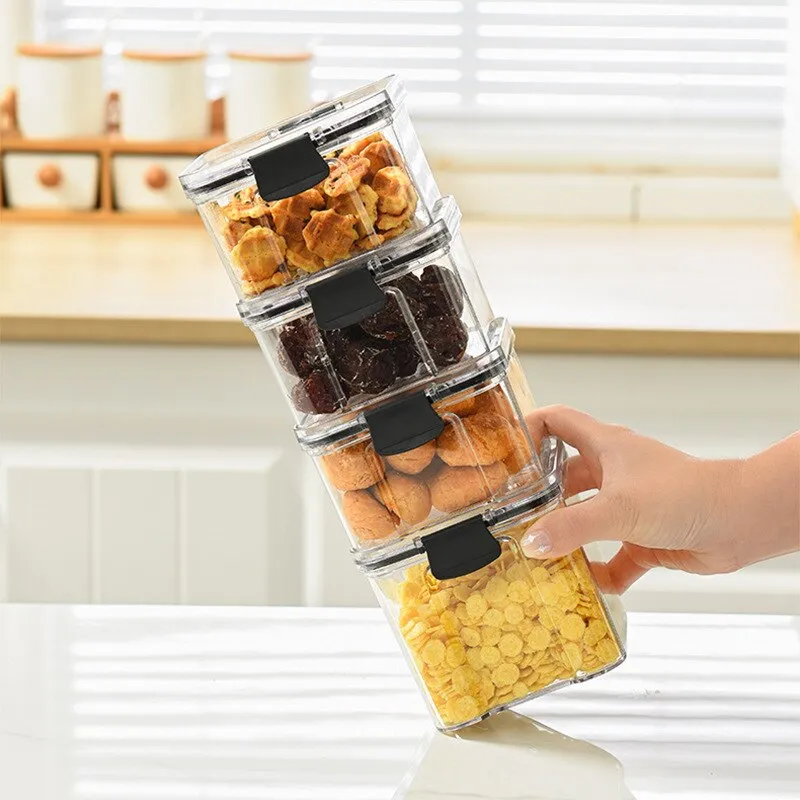 Transparent Storage Box Rectangular Stackable Food Grade Sealed Tank Square Moisture-proof Storage Box Kitchen Transparent Storage Box Rectangular Stackable Food Grade Sealed Tank Square Moisture-proof Storage Box Kitchen