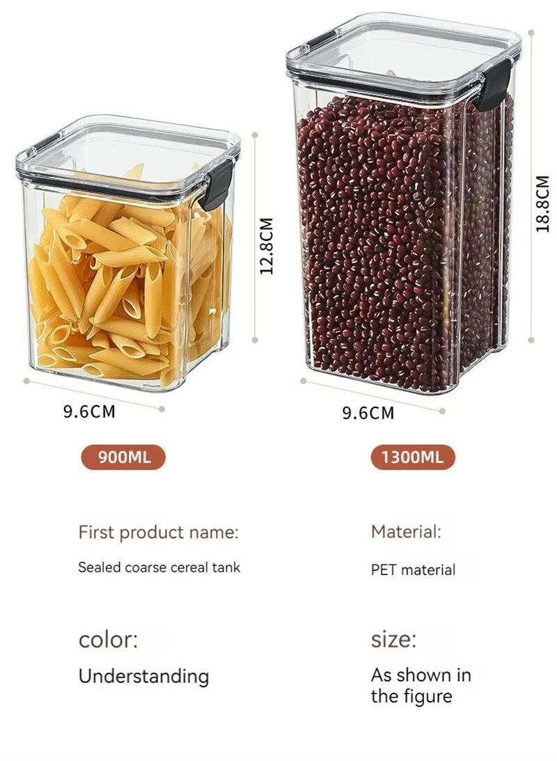 Transparent Storage Box Rectangular Stackable Food Grade Sealed Tank Square Moisture-proof Storage Box Kitchen Transparent Storage Box Rectangular Stackable Food Grade Sealed Tank Square Moisture-proof Storage Box Kitchen