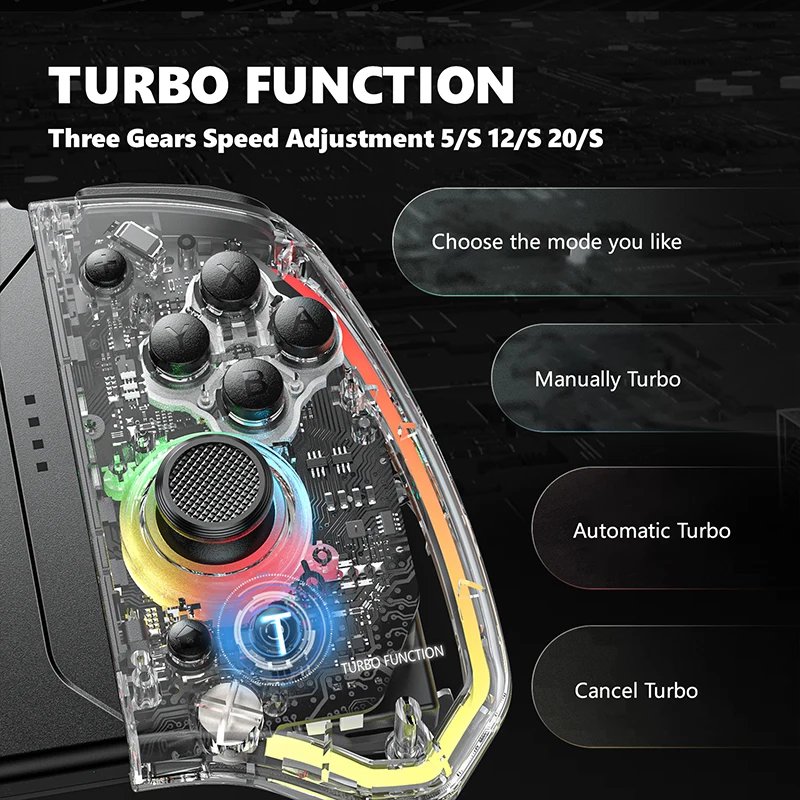 Transparent Style Wireless Joy-pad with 8 Color LED for Switch/NS OLED,Turbo Function Controller Joystick for Lite Transparent Style Wireless Joy-pad with 8 Color LED for Switch/NS OLED,Turbo Function Controller Joystick for Lite