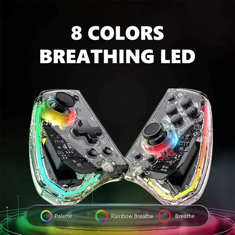 Transparent Style Wireless Joy-pad with 8 Color LED for Switch/NS OLED,Turbo Function Controller Joystick for Lite Transparent Style Wireless Joy-pad with 8 Color LED for Switch/NS OLED,Turbo Function Controller Joystick for Lite