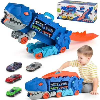 Transport Dinosaur Truck with Foldable Sliding Race Track Transforms into Standing T-rex Best Birthday Gifts Toys Boys Transport Dinosaur Truck with Foldable Sliding Race Track Transforms into Standing T-rex Best Birthday Gifts Toys Boys
