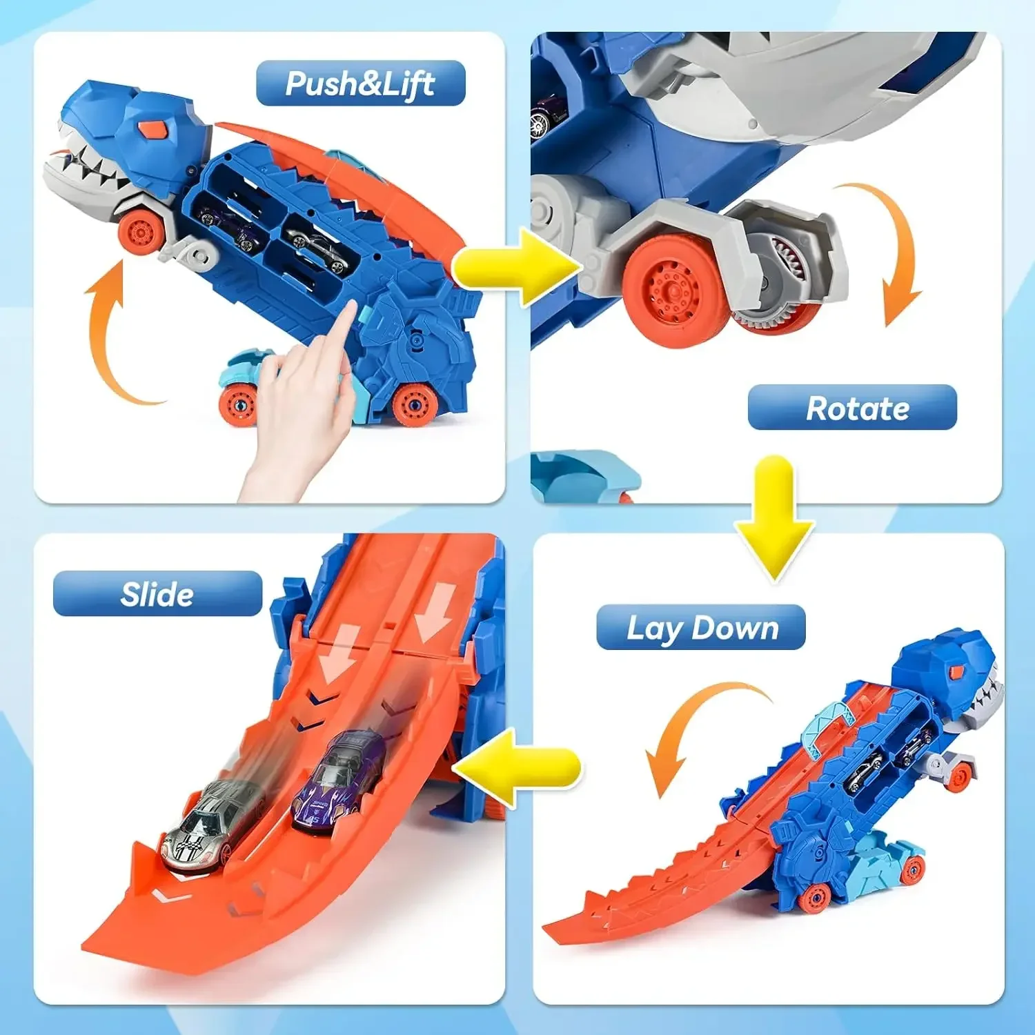 Transport Dinosaur Truck with Foldable Sliding Race Track Transforms into Standing T-rex Best Birthday Gifts Toys Boys Transport Dinosaur Truck with Foldable Sliding Race Track Transforms into Standing T-rex Best Birthday Gifts Toys Boys