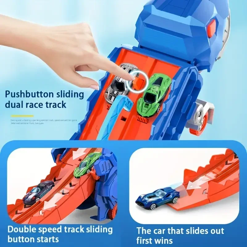 Transport Dinosaur Truck with Foldable Sliding Race Track Transforms into Standing T-rex Best Birthday Gifts Toys Boys Transport Dinosaur Truck with Foldable Sliding Race Track Transforms into Standing T-rex Best Birthday Gifts Toys Boys
