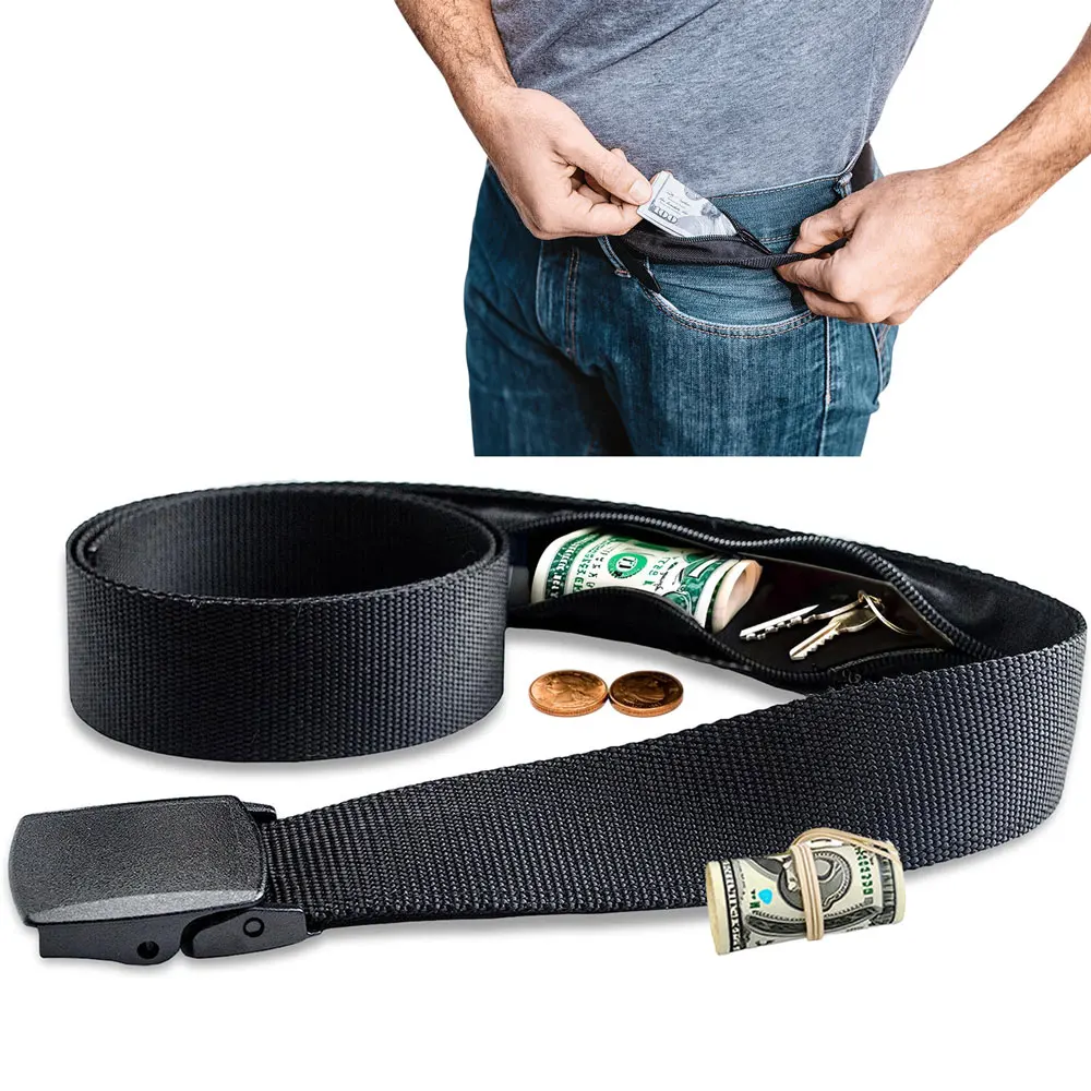 Travel Cash Anti Theft Belt Waist Bag Women Portable Hidden Money Strap Belt Wallet Waist Pack Men Secret Hiding Belt