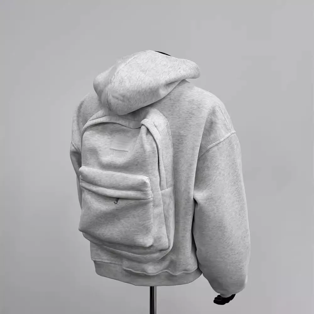 Travel Hoodie Jacket with Built-In Backpack – Casual Zip-Up 3D Backpack Hoodie, Wear-Resistant Polyester Outerwear for Travel Hoodie Jacket with Built-In Backpack – Casual Zip-Up 3D Backpack Hoodie, Wear-Resistant Polyester Outerwear for