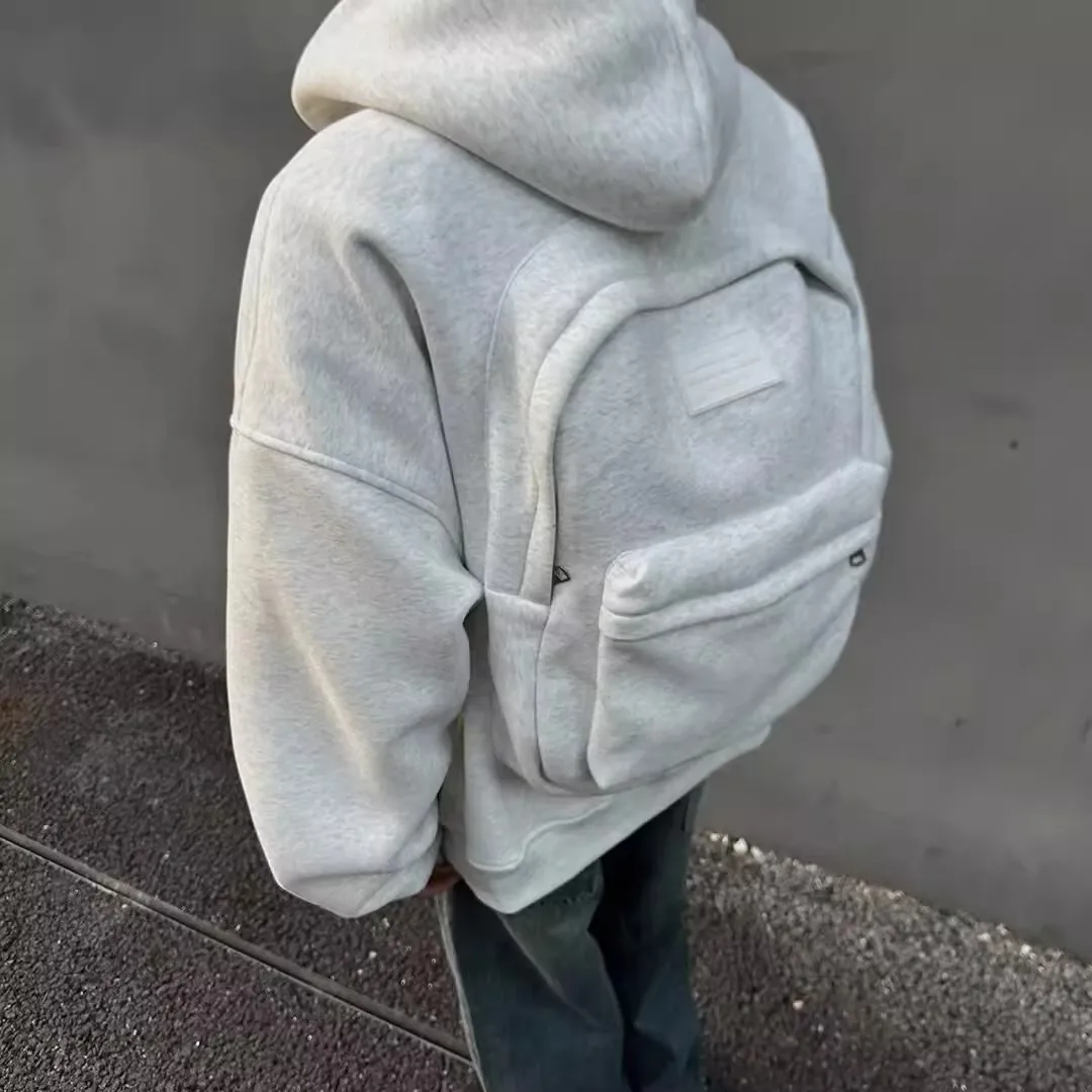 Travel Hoodie Jacket with Built-In Backpack – Casual Zip-Up 3D Backpack Hoodie, Wear-Resistant Polyester Outerwear for