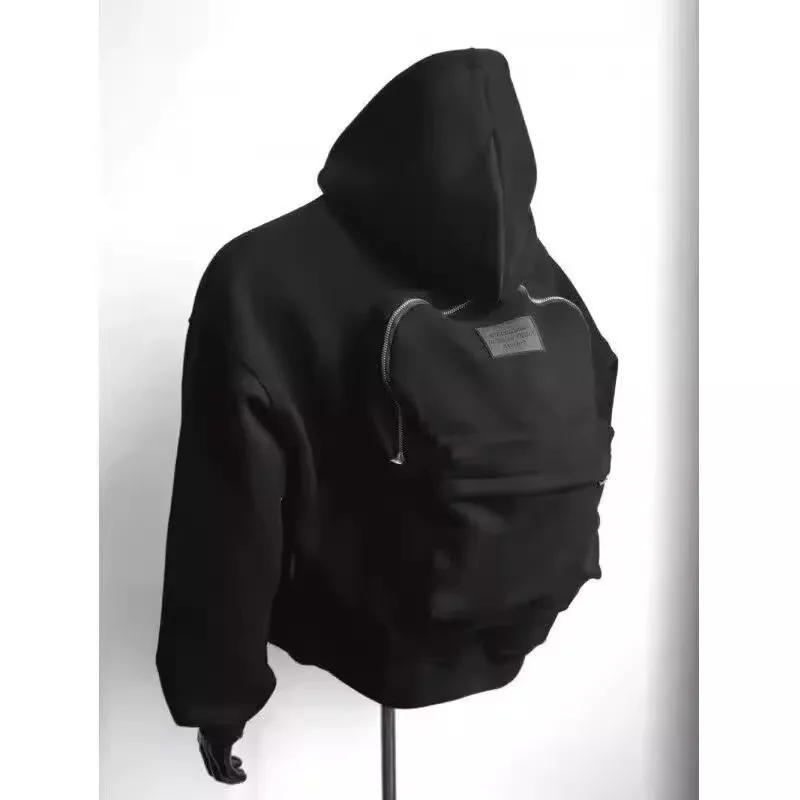 Travel Hoodie Jacket with Built-In Backpack – Casual Zip-Up 3D Backpack Hoodie, Wear-Resistant Polyester Outerwear for