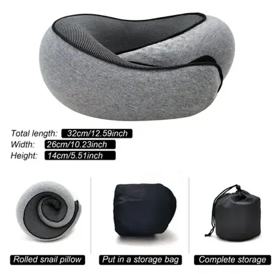 Travel Neck Pillow Memory Foam U-shaped Pillow Snail Style Travel Neck Support Portable Adjustable Soft Noon Break