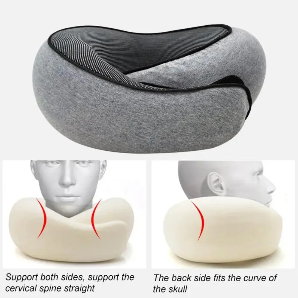 Travel Neck Pillow Memory Foam U-shaped Pillow Snail Style Travel Neck Support Portable Adjustable Soft Noon Break