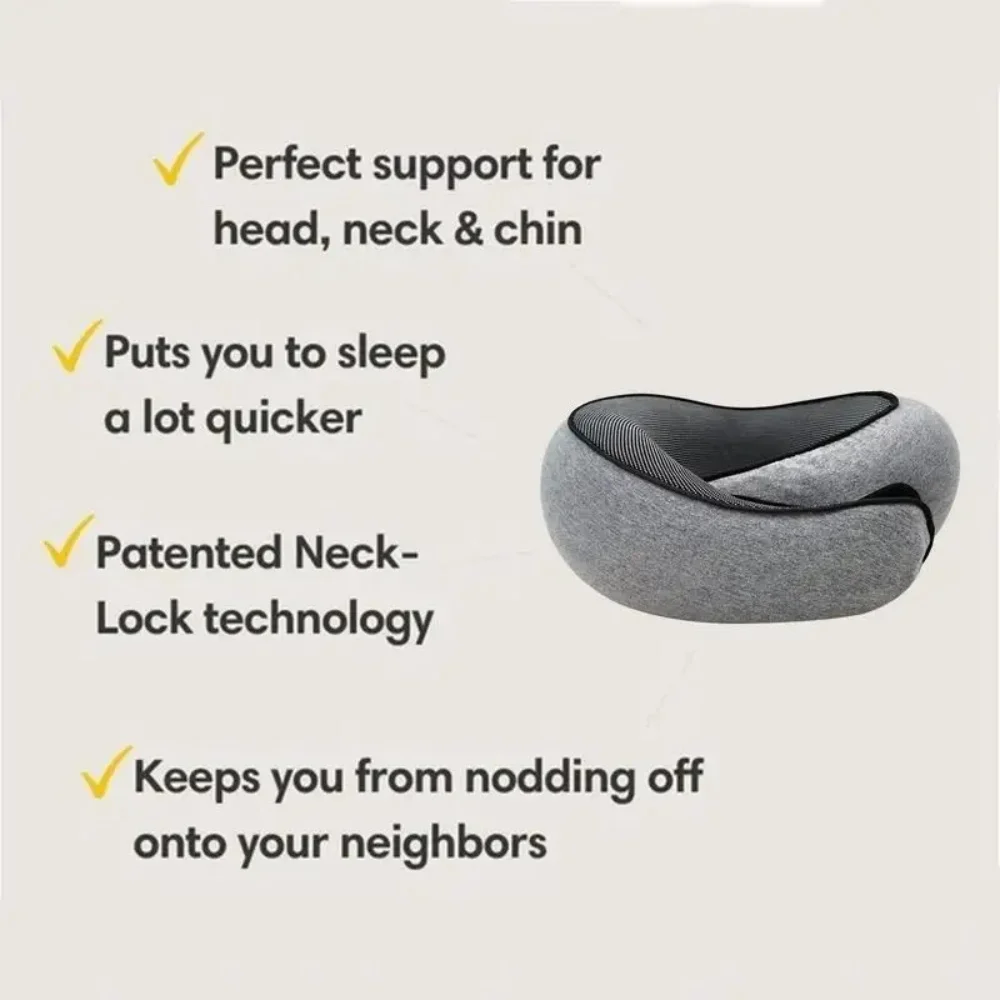 Travel Neck Pillow Memory Foam U-shaped Pillow Snail Style Travel Neck Support Portable Adjustable Soft Noon Break