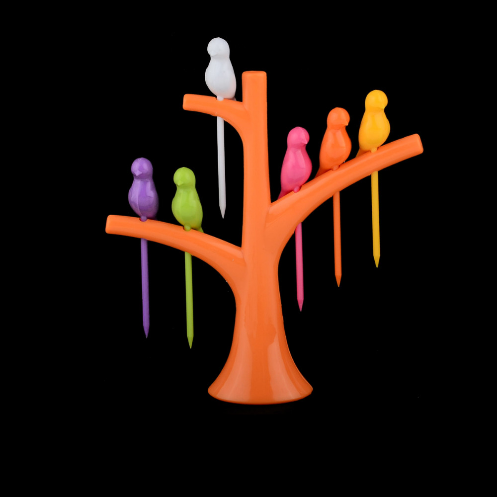 Tree Birds Design Rainbow Plastic Fruit Forks Set Tree Birds Design Rainbow Plastic Fruit Forks Set