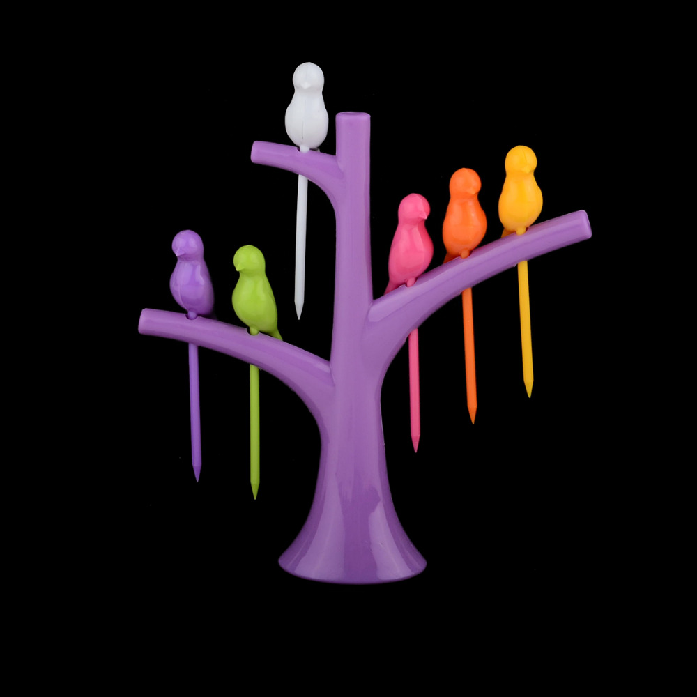 Tree Birds Design Rainbow Plastic Fruit Forks Set Tree Birds Design Rainbow Plastic Fruit Forks Set