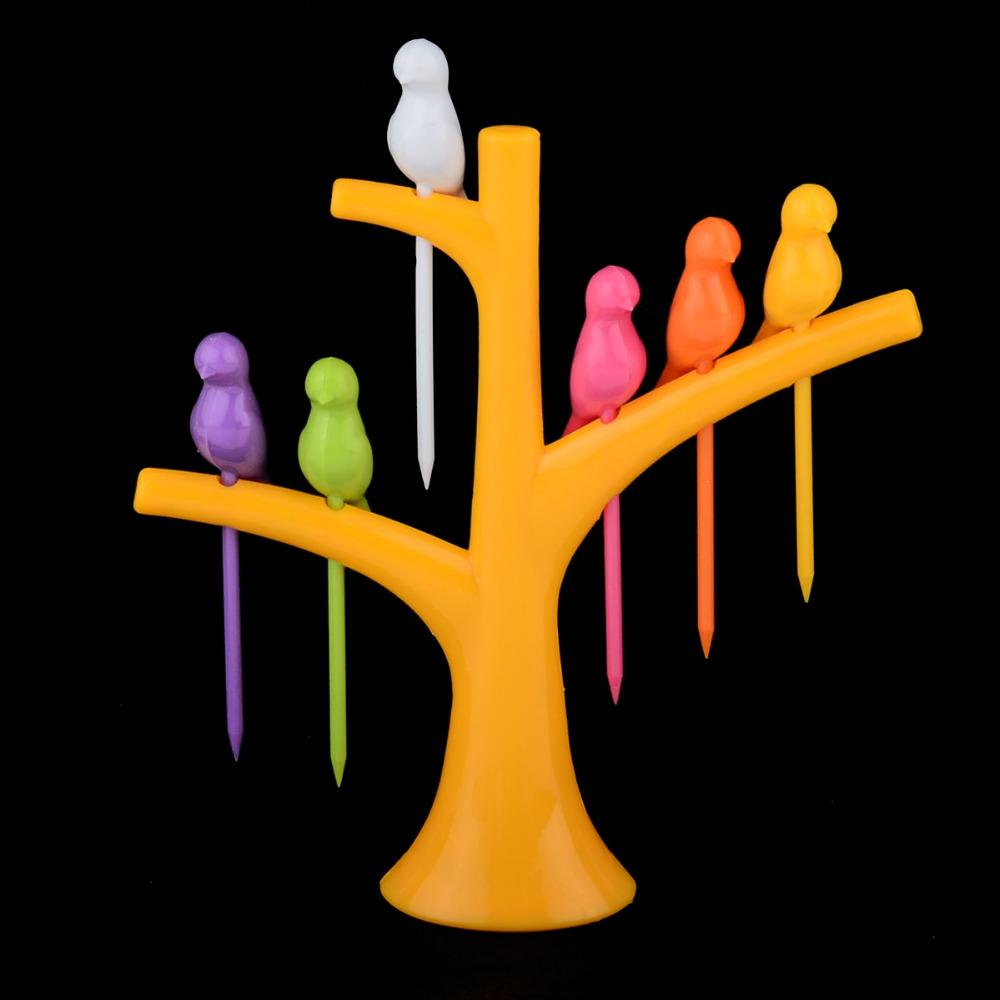 Tree Birds Design Rainbow Plastic Fruit Forks Set Tree Birds Design Rainbow Plastic Fruit Forks Set