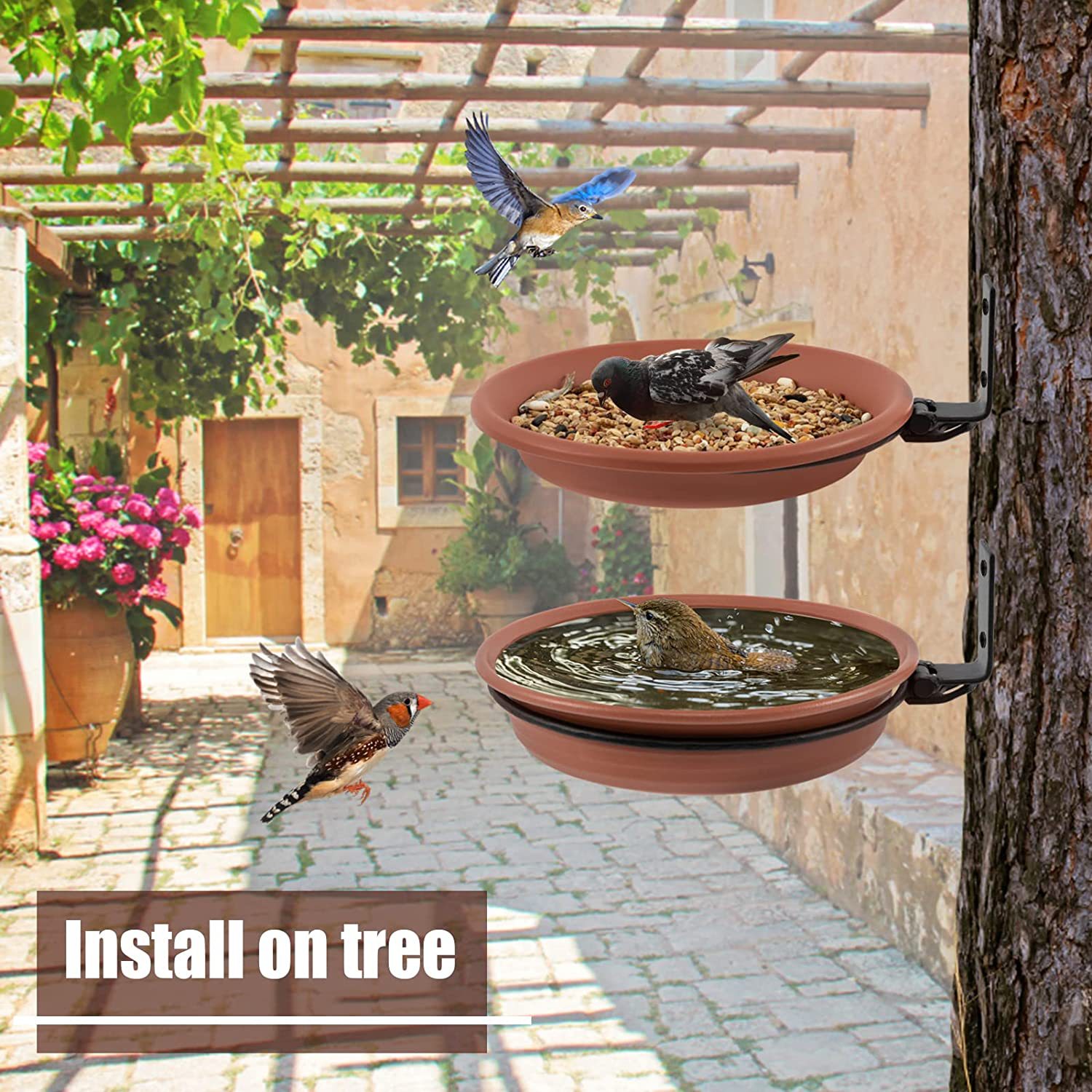 Tree Mounted Bird Feeder and Bird Bath (2 pcs)