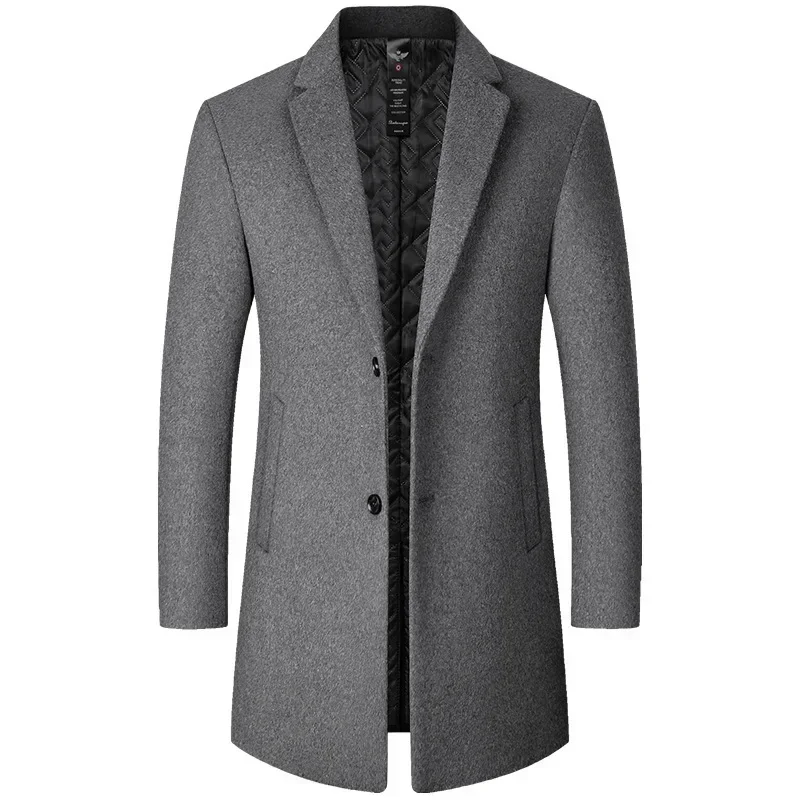 Trench Coat Men Autumn and Winter New Solid Color Long Woolen Coat for Men Business Casual Windbreaker Men Clothing