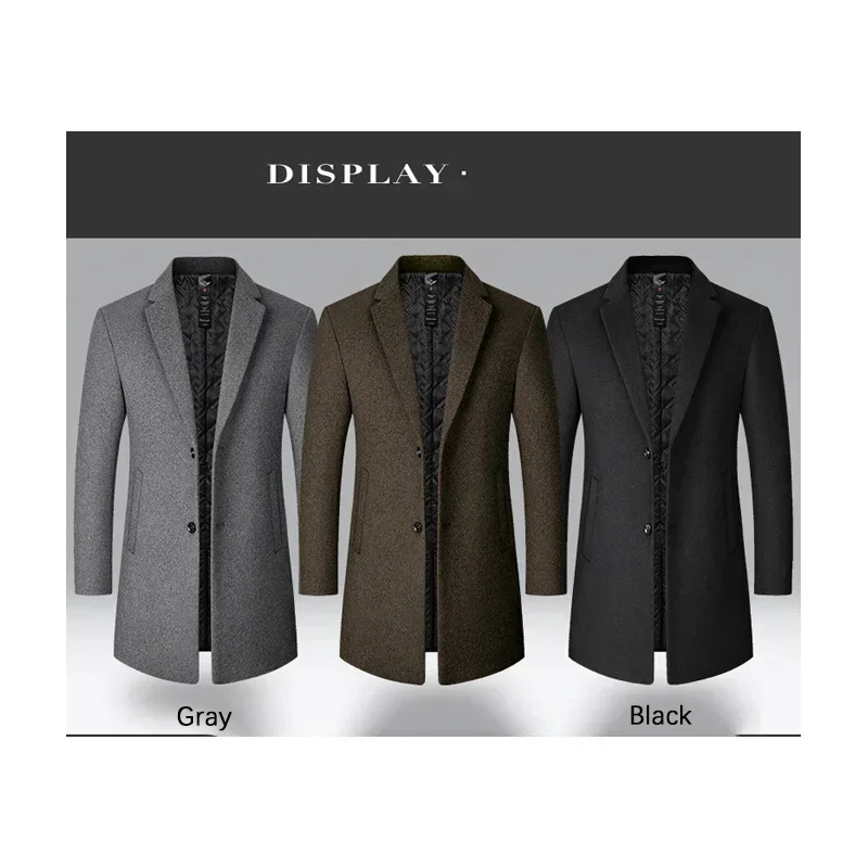 Trench Coat Men Autumn and Winter New Solid Color Long Woolen Coat for Men Business Casual Windbreaker Men Clothing Trench Coat Men Autumn and Winter New Solid Color Long Woolen Coat for Men Business Casual Windbreaker Men Clothing