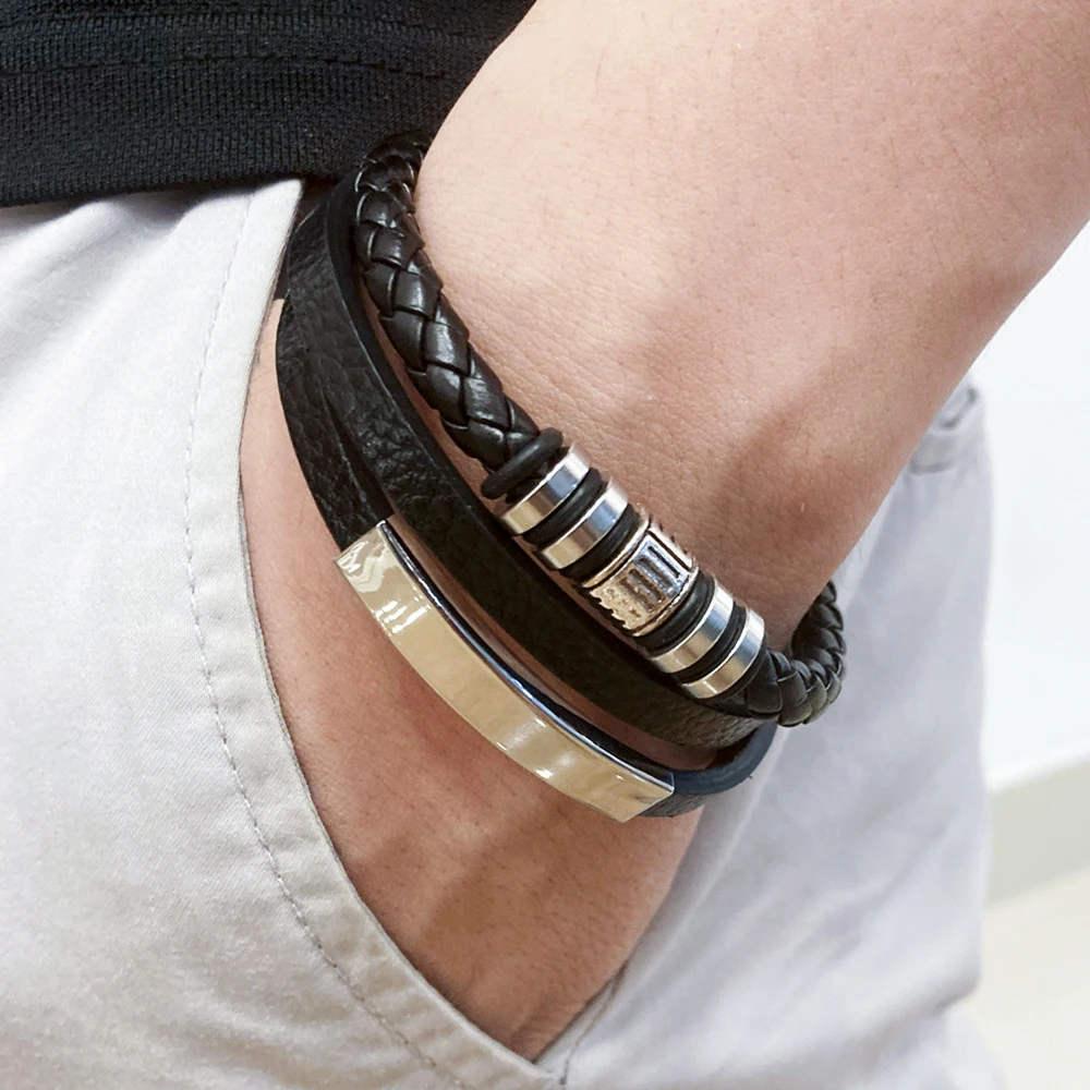 Trendy Leather Bracelets For Men Stainless Steel Bracelet Multilayer Braided Rope Bracelets for Male Jewelry Gifts Trendy Leather Bracelets For Men Stainless Steel Bracelet Multilayer Braided Rope Bracelets for Male Jewelry Gifts