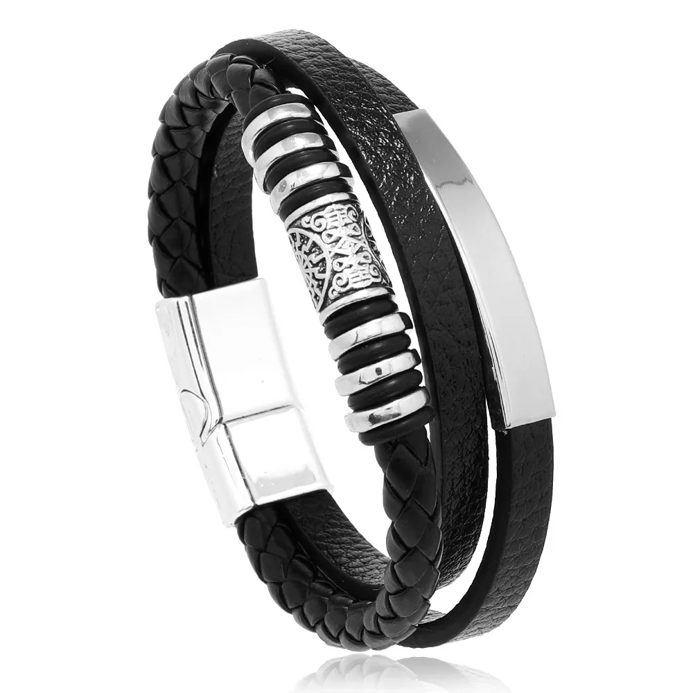 Trendy Leather Bracelets For Men Stainless Steel Bracelet Multilayer Braided Rope Bracelets for Male Jewelry Gifts