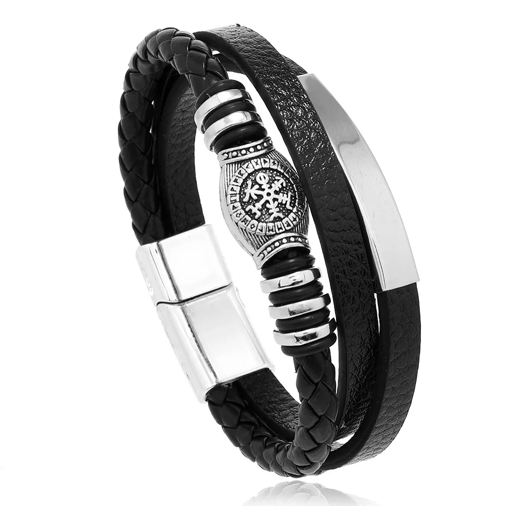 Trendy Leather Bracelets For Men Stainless Steel Bracelet Multilayer Braided Rope Bracelets for Male Jewelry Gifts