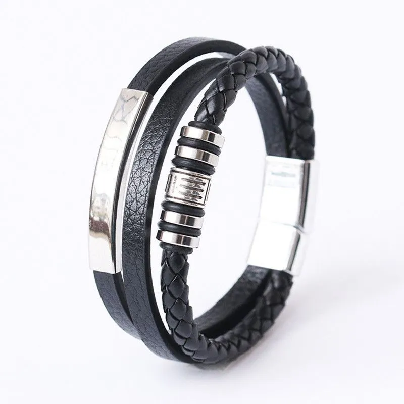 Trendy Leather Bracelets For Men Stainless Steel Bracelet Multilayer Braided Rope Bracelets for Male Jewelry Gifts