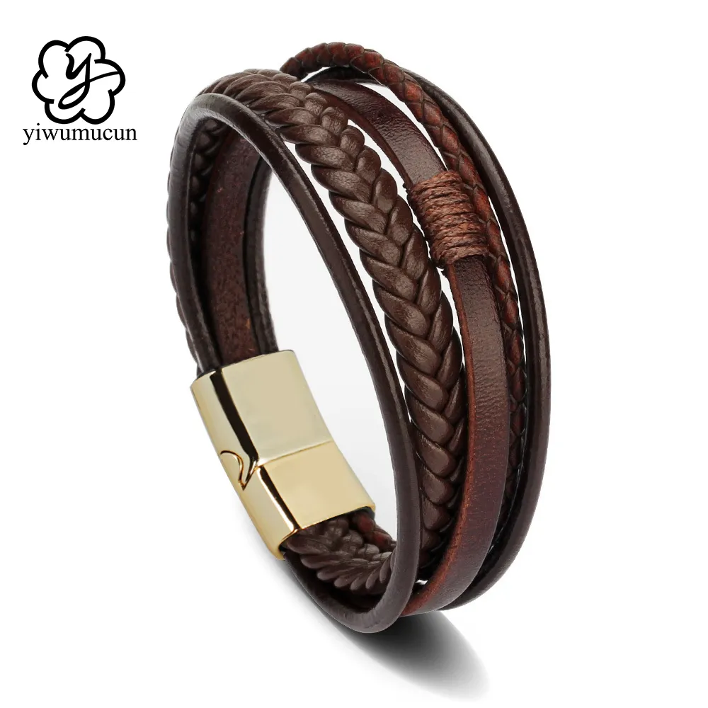 Trendy Leather Bracelets For Men Stainless Steel Bracelet Multilayer Braided Rope Bracelets for Male Jewelry Gifts